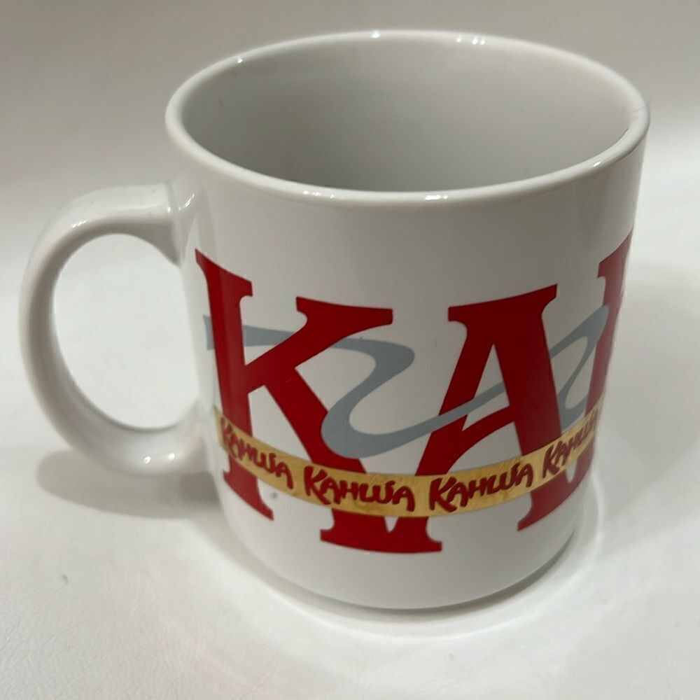 Kahlua Coffee Liquer Mug 3 3/4 Inches Tall 10 Ounces White Red Gray Bar Cocktail